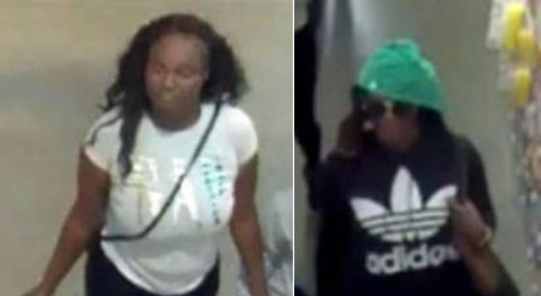 Surveillance footage of two females suspected of stealing a purse and using stolen credit cards in Naperville