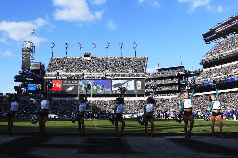 Philadelphia Eagles cheerleaders perform during the game against the New York Giants at Lincoln Financial Field Philadelphia Eagles cheerleaders perform during the game against the New York Giants at Lincoln Financial Field
