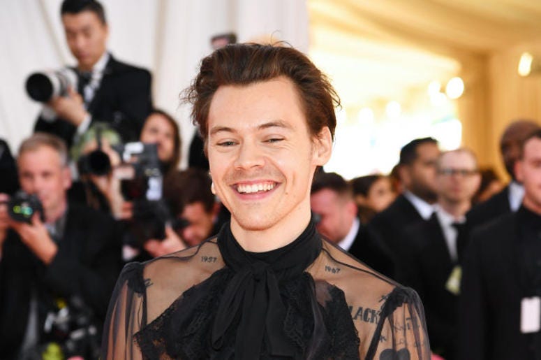 Harry Styles Harry Styles attends The 2019 Met Gala Celebrating Camp: Notes on Fashion at Metropolitan Museum of Art on May 06, 2019 in New York City.