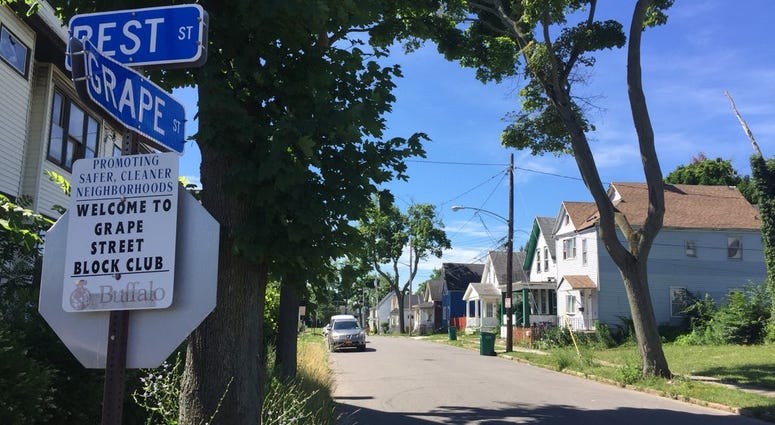 Corner of Best Street and Grape Street in City of Buffalo. Home on right was site of deadly shooting on July 2, 2018 which took the life of a 54-year-old Yvette Johnson and her 17-month-old grandson, Kyrie. July 3, 2018 (WBEN Photo/Mike Baggerman)
