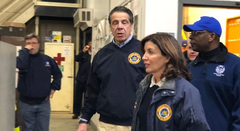 Governor Andrew Cuomo, Lieutenant Governor Kathy Hochul, and Buffalo Mayor Byron Brown briefing in Cheektowaga. January 30, 2019 (WBEN Photo/Mike Baggerman)