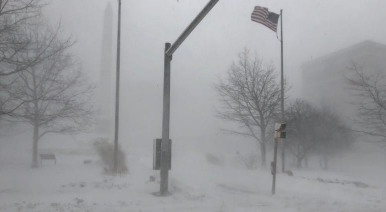 Blizzard from Niagara Square in Buffalo. January 30, 2019 (WBEN Photo/Mike Baggerman)