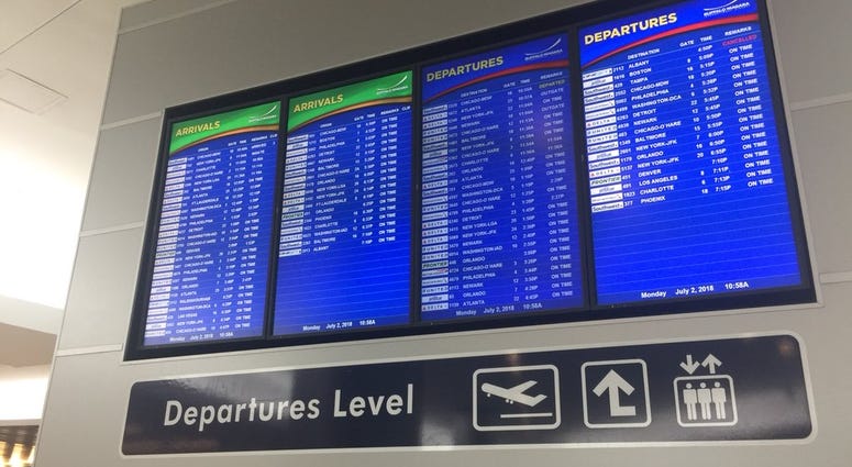 Departure and Arrival Schedules of Flights at the Buffalo Niagara International Airport. July 2, 2018 (WBEN Photo/Mike Baggerman)