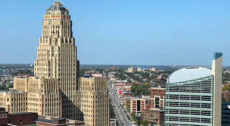 Buffalo City Hall (left) and Federal Courthouse (right). October 9, 2018 (WBEN Photo/Mike Baggerman)