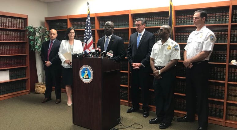 Byron Brown joined by other city leaders at the Erie County District Attorney's Office. August 29, 2018 (WBEN Photo/Dana Casullo)