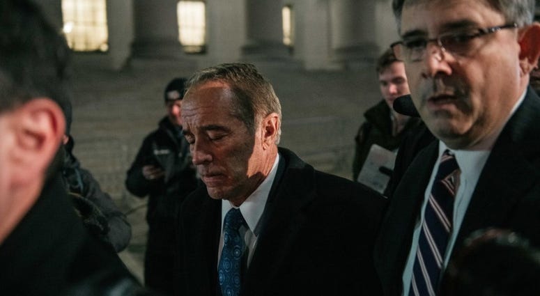 Chris Collins leaves the US Federal Courthouse in Manhattan following his 26-month prison sentence for insider trading and lying to the FBI. January 17, 2020 (Getty Images) Chris Collins leaves the US Federal Courthouse in Manhattan following his 26-month prison sentence for insider trading and lying to the FBI. January 17, 2020 (Getty Images)