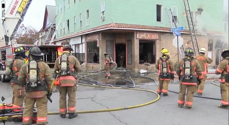 Buffalo Firefighters battle 3 alarm fire on Massachusetts Ave