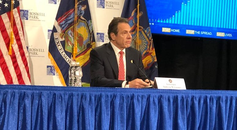 Governor Andrew Cuomo gives his daily coronavirus update at Roswell Park Comprehensive Cancer Center. April 21, 2020 WBEN Photo/Mike Baggerman Governor Andrew Cuomo gives his daily coronavirus update at Roswell Park Comprehensive Cancer Center. April 21, 2020 WBEN Photo/Mike Baggerman