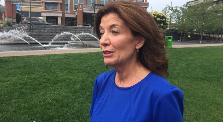 Lieutenant Governor Kathy Hochul calling on Bishop Richard Malone to resign. August 27, 2018 (WBEN Photo/Mike Baggerman)