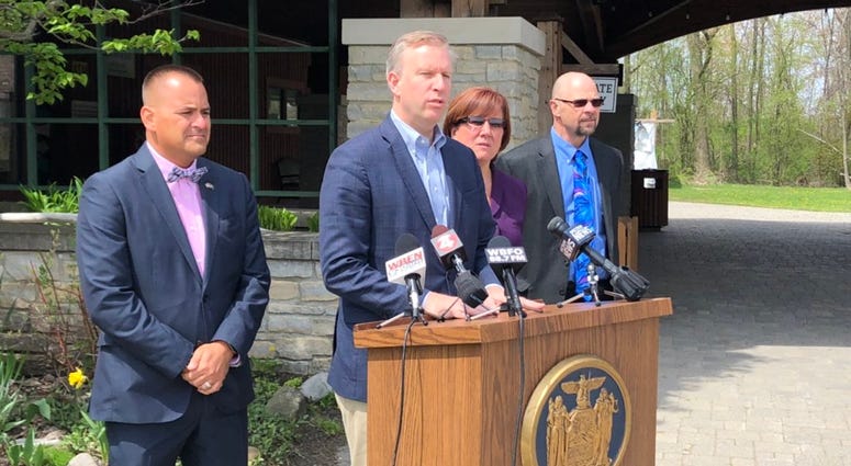 State Senator Chris Jacobs holds press conference discussing the Great Lakes Roundtable