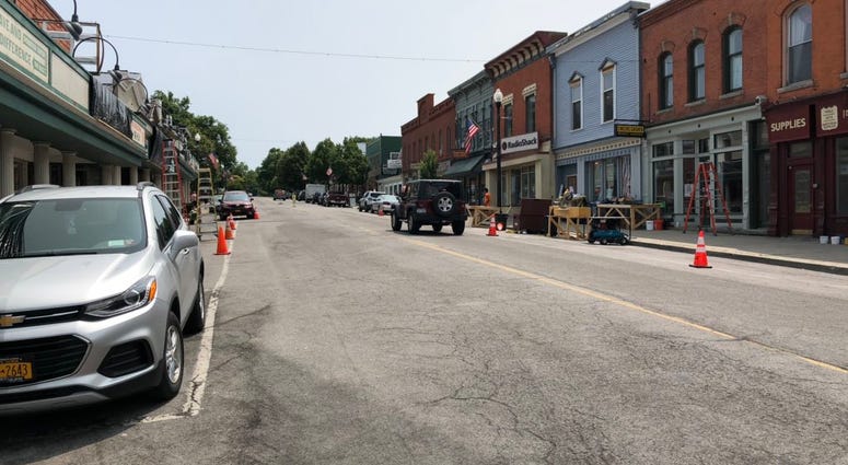 Main Street in Akron gets "facelift" for filming of A Quiet Place 2. July 9, 2019 (WBEN Photo/Mike Baggerman)