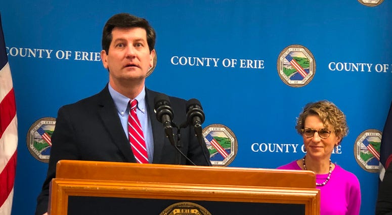 Erie County Executive Mark Poloncarz and Health Commissioner Gale Burstein update public on coronavirus pandemic. March 16, 2020 (WBEN Photo/Mike Baggerman) Erie County Executive Mark Poloncarz and Health Commissioner Gale Burstein update public on coronavirus pandemic. March 16, 2020 (WBEN Photo/Mike Baggerman)
