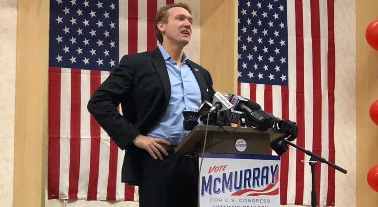 Nate McMurray concedes to Chris Collins in speech at his campaign headquarters in Hamburg. He later called for a recount. November 6, 2018 (WBEN Photo/Mike Baggerman)