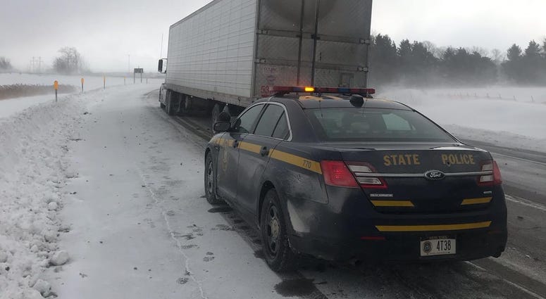 A tractor trailer pulled over in Grand Island. January 30, 2019 (Photo via NYS Police)