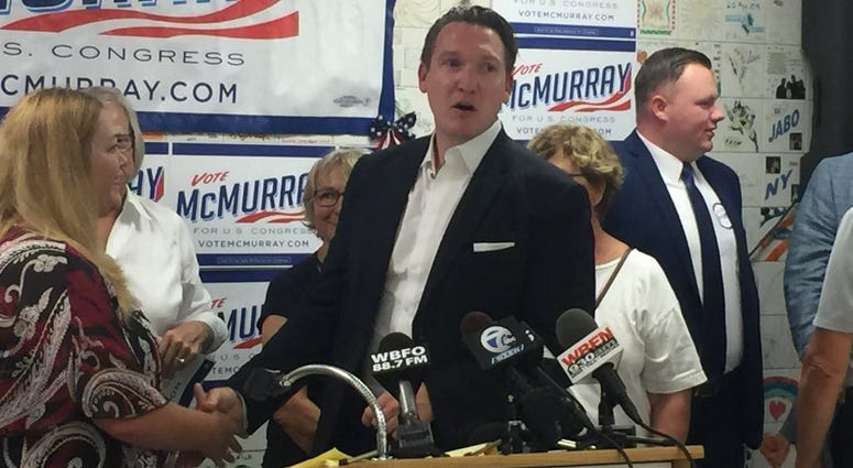 Nathan McMurray's holds press conference following indictment of Chris Collins. August 8, 2018 (WBEN Photo/Mike Baggerman)