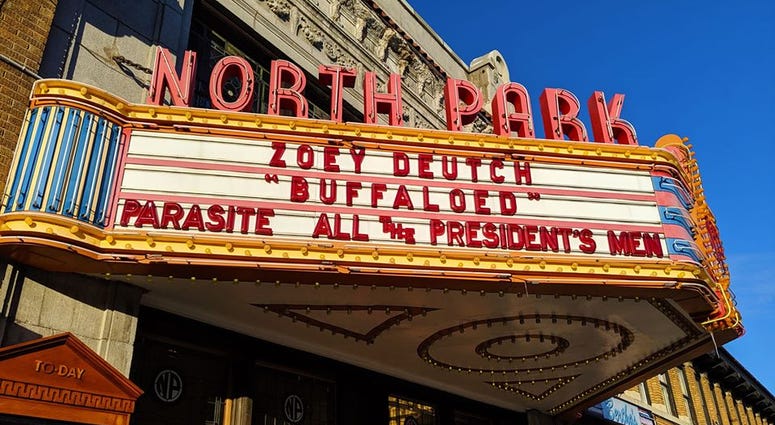 Marquee outside the North Park Theatre in North Buffalo