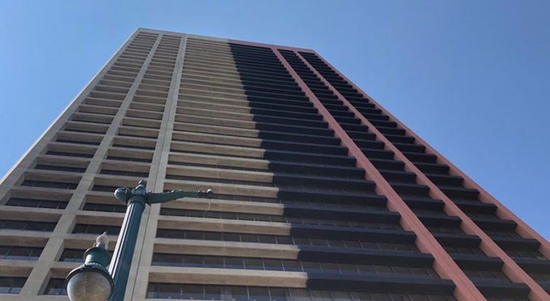 Seneca One Tower with its old and new colors. July 8, 2020 (WBEN Photo/Mike Baggerman) Seneca One Tower with its old and new colors. July 8, 2020 (WBEN Photo/Mike Baggerman)