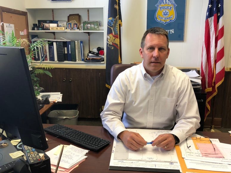 East Aurora Police Chief Shane Kreiger. April 30, 2019 (WBEN Photo/Mike Baggerman)