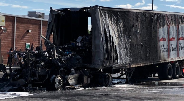 Beer truck fire at the Noco Gas Station in Lancaster. June 17, 2019 (WBEN Photo/Mike Baggerman)