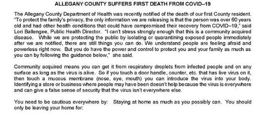 Allegany County release
