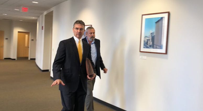 Jeffrey Calhoun leaves court after pleading not guilty to hate crimes. September 3, 2019 (WBEN Photo/Mike Baggerman)