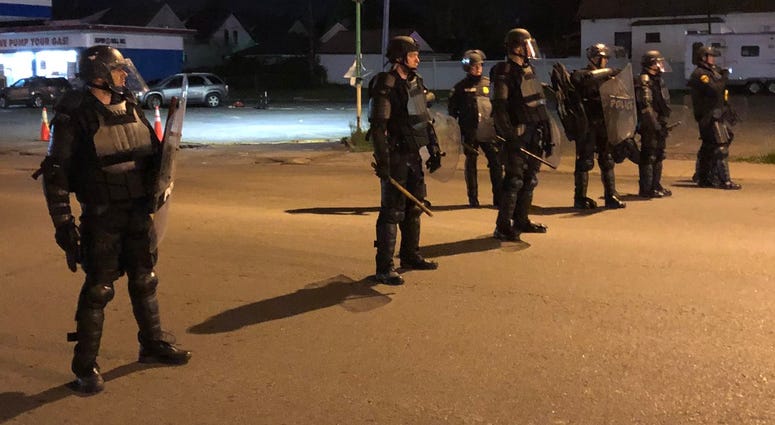 Police at Monday's protest on Bailey Ave.