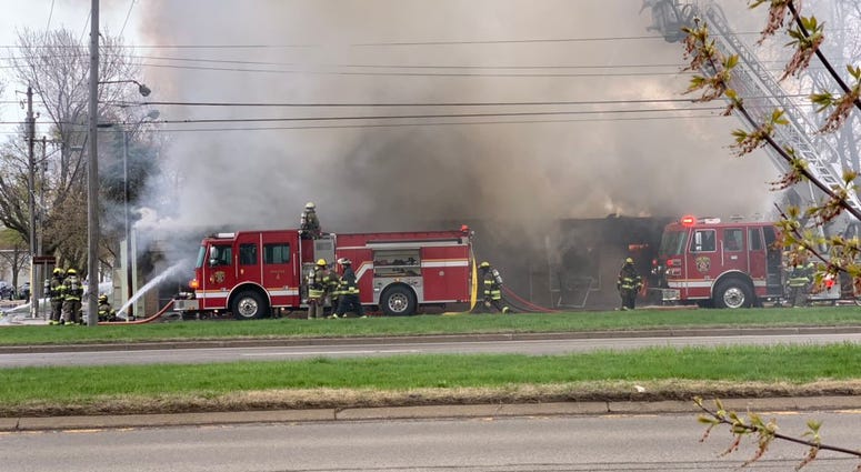 Four businesses destroyed after a massive fire on Division Street in North Tonawanda. April 29, 2019 (WBEN Photo/Mike Baggerman)