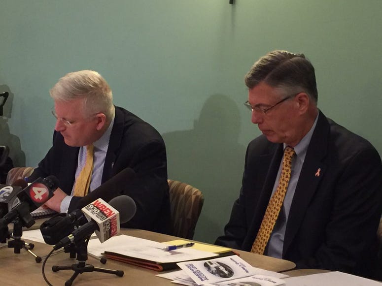 Assemblyman Mickey Kearns (left) and NFTA Public Policy Director Doug Hartmeyer (right) (WBEN Photo/Mike Baggerman)
