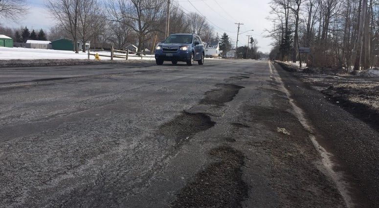 Potholes on Lakeview Road in Hamburg (WBEN Photo/Mike Baggerman)