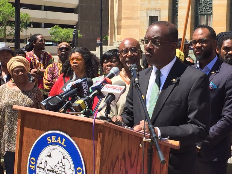 Buffalo Mayor Byron Brown joined by Juneteenth Festival organizers (WBEN Photo/Mike Baggerman)