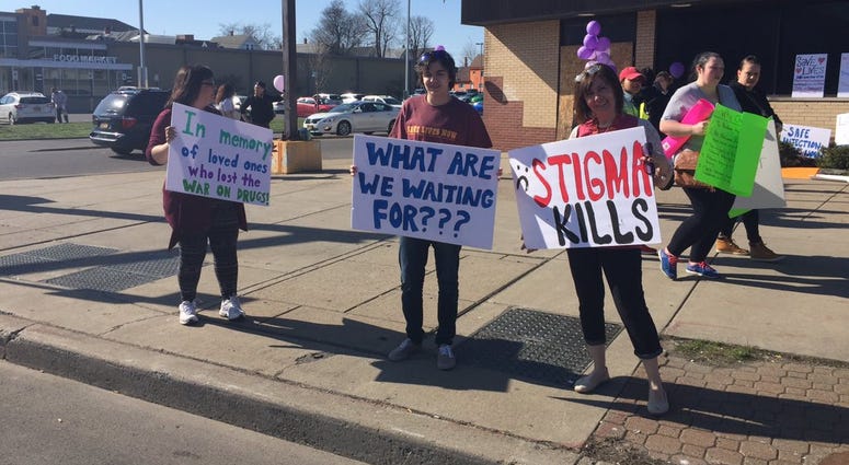 The "Rally to Save Lives" outside Broadway Market on Friday (WBEN Photo/Mike Baggerman)