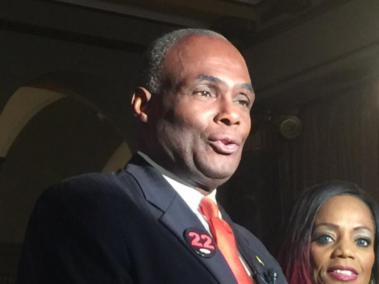 Bernie Tolbert on Election Night 2017 (WBEN Photo/Mike Baggerman)