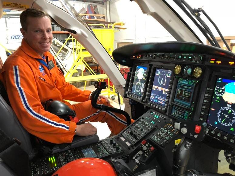 Gregg Gray, a pilot for Mercy Flight, shows off the cockpit of the Bell 429. November 14, 2018 (WBEN Photo/Mike Baggerman)