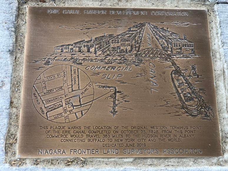 The plaque at Canalside at the corner of Explore & More Children's Museum and the Replica Canals. June 12, 2019 (WBEN Photo/Mike Baggerman)