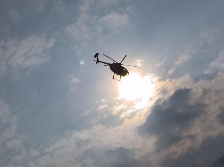 Rainbow Air Helicopter above the Observation Deck at Niagara Falls (WBEN Photo/Mike Baggerman)
