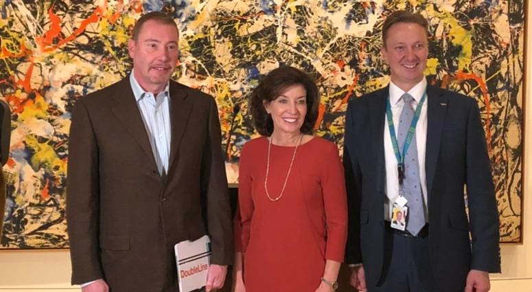 Jeffrey Gundlach, Kathy Hochul and Janne Siren at announcement of major funding the Albright-Knox-Gundlach expansion project.