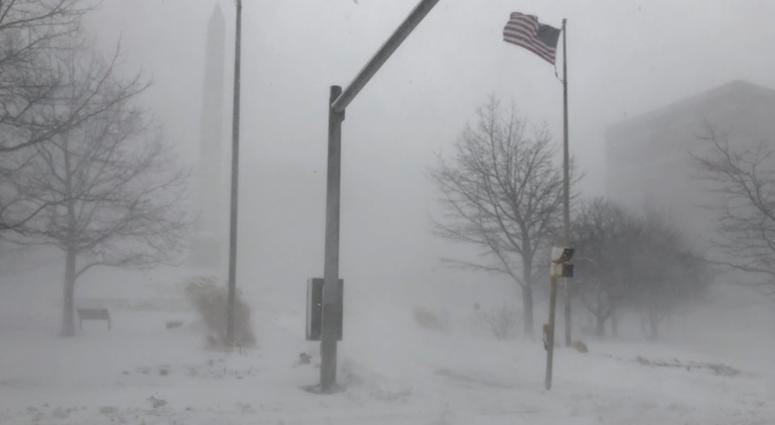 Blizzard from Niagara Square in Buffalo. January 30, 2019 (WBEN Photo/Mike Baggerman)