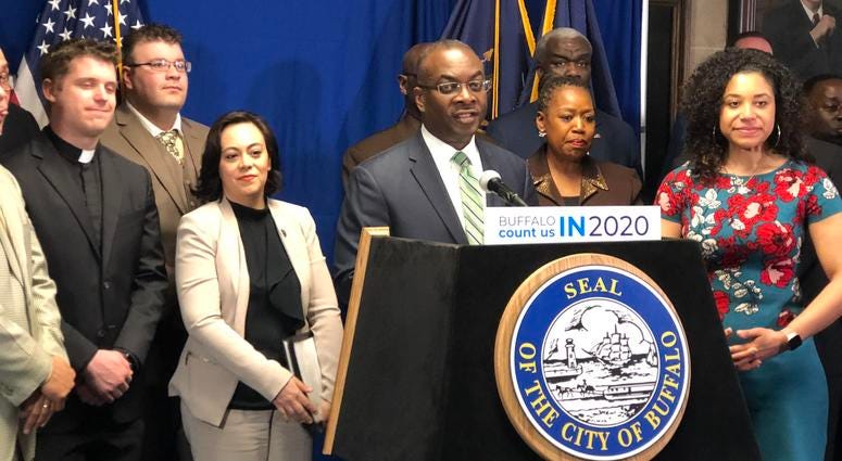 Buffalo Mayor Brown raises awareness for 2020 census. April 17, 2019 (WBEN Photo/Mike Baggerman)