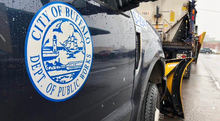 City of Buffalo Public Works Seal on truck used for plowing. November 8, 2019 (WBEN Photo/Mike Baggerman)