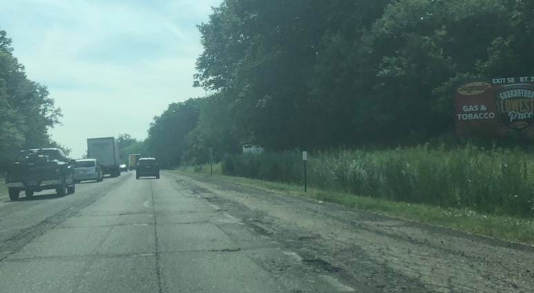 Deteriorating road conditions on I-90 in Seneca Nation. August 2019 (WBEN Photo/Mike Baggerman)