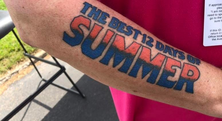 "The Best 12 Days of Summer" tattoo on Dawn Pietras (WBEN Photo/Mike Baggerman)