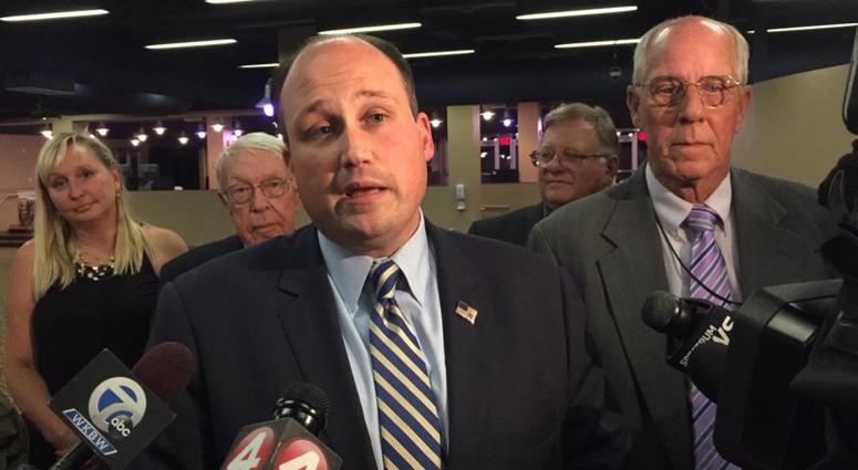 Erie County GOP Chair Nick Langworthy following interviews with nine NY27 republican candidates. August 21, 2018 (WBEN Photo/Mike Baggerman)