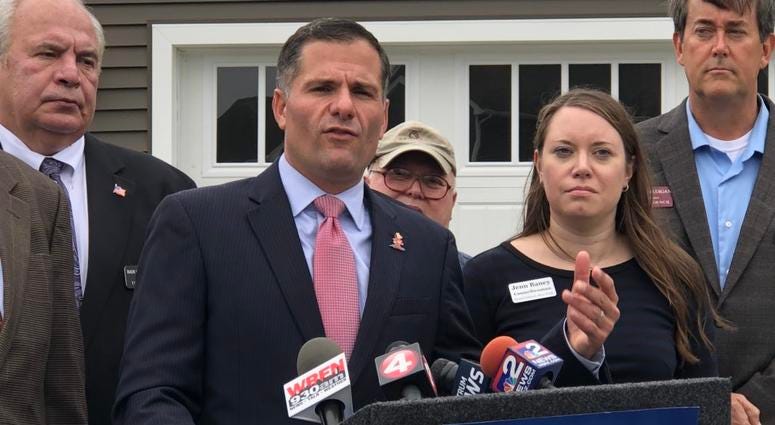 Marc Molinaro, speaking with supporters, in Lancaster. September 25, 2018 (WBEN Photo/Mike Baggerman)