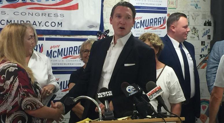 Nathan McMurray's holds press conference following indictment of Chris Collins. August 8, 2018 (WBEN Photo/Mike Baggerman)