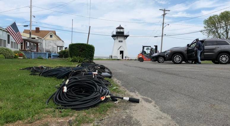 Crews for A Quiet Place 2 break down equipment in Olcott. July 11, 2019 (WBEN Photo/Mike Baggerman)