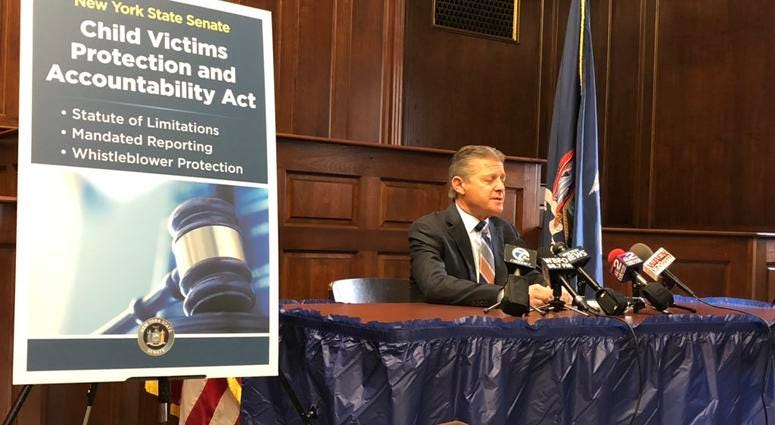 Senator Patrick Gallivan unveils new version of Child Victim's Act on Thursday in Buffalo. November 8, 2018 (WBEN Photo/Mike Baggerman)