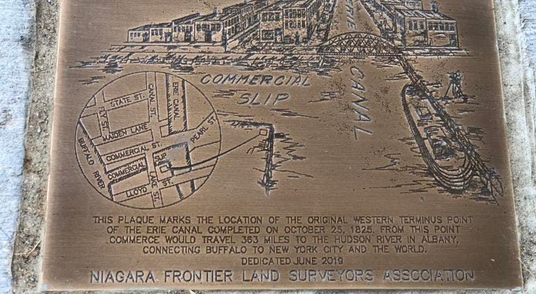 The plaque at Canalside at the corner of Explore & More Children's Museum and the Replica Canals. June 12, 2019 (WBEN Photo/Mike Baggerman)