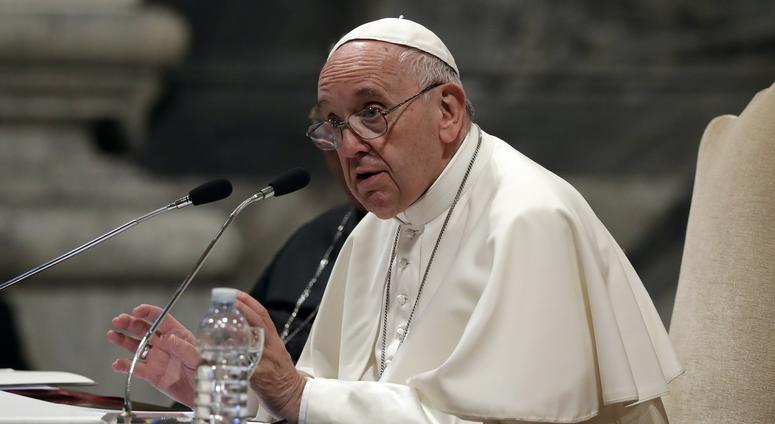 Pope Francis speaks during a meeting with the dioceses of Rome, at the Vatican Basilica of St. John Lateran, in Rome, Thursday, May 9, 2019.