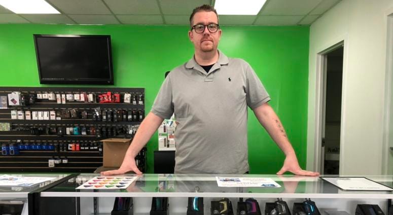 Randy Sharpe at Premier Vape on Union Road in Cheektowaga. September 16, 2019 (WBEN Photo/Mike Baggerman)