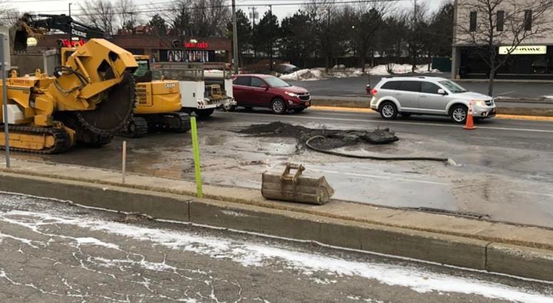Water main break on Niagara Falls Boulevard near Maple Road. February 11, 2019 (WBEN Photo/Mike Baggerman)